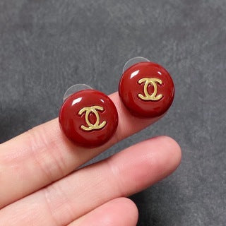 Chanel Vintage Red Enamel CC Earrings