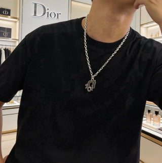 Dior Evelyne Silver Lock Charm Link Necklace